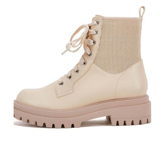 Vetaste Women’s Lug Sole Lace Up Ankle Boots Chunky Block Heel Combat White SZ 9 - Picture 6 of 7